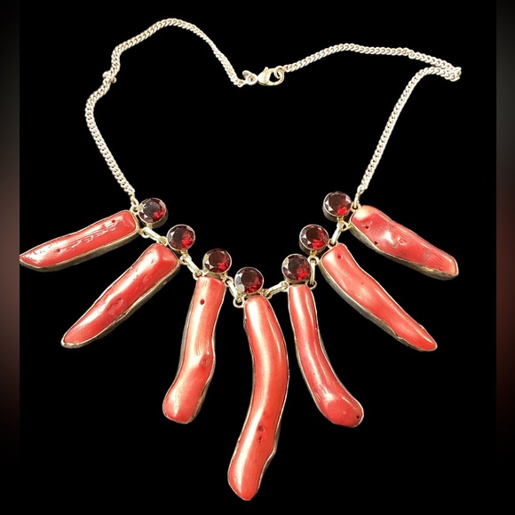 Genuine Red Coral & Sterling Silver Necklace